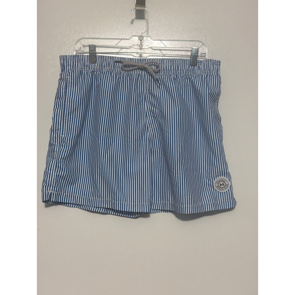 Maamgic Beach Club Mens Blue White Striped Swim Trunks Size L Mesh Lining